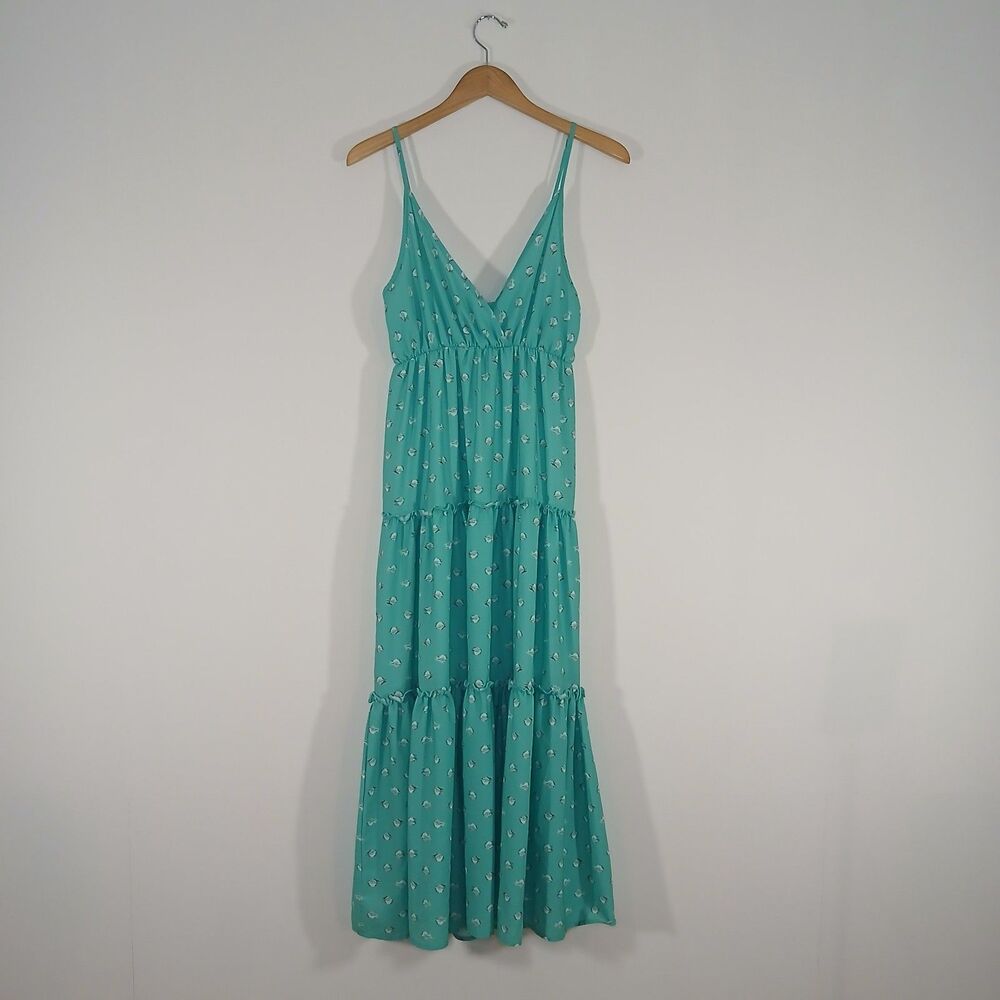 Teal Boho Tiered Maxi Dress Small Cottagecore Fairycore Stretch Flowy Coastal